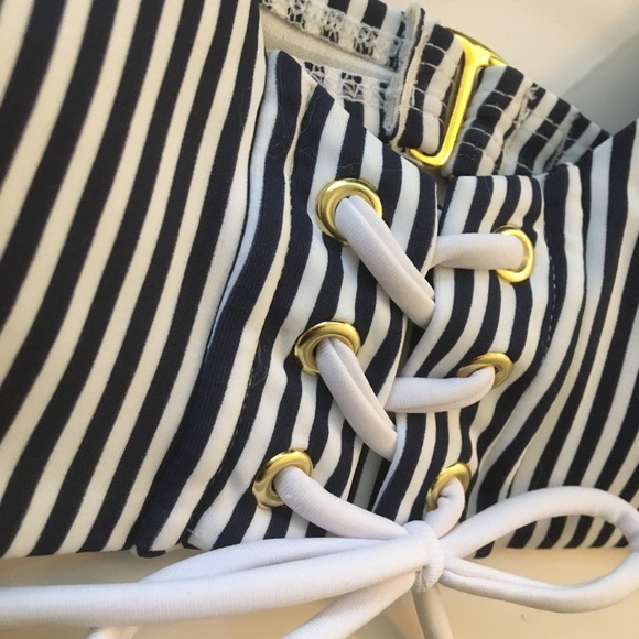 Striped Lace-up Bikini Top - Picture 2 of 6